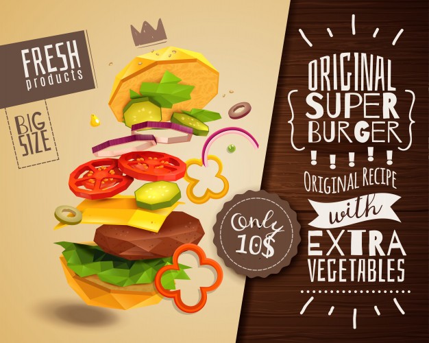 تصاویر استوک ساندویچ برگر اصل + سبزیجات اضافه- وکتور رایگان
